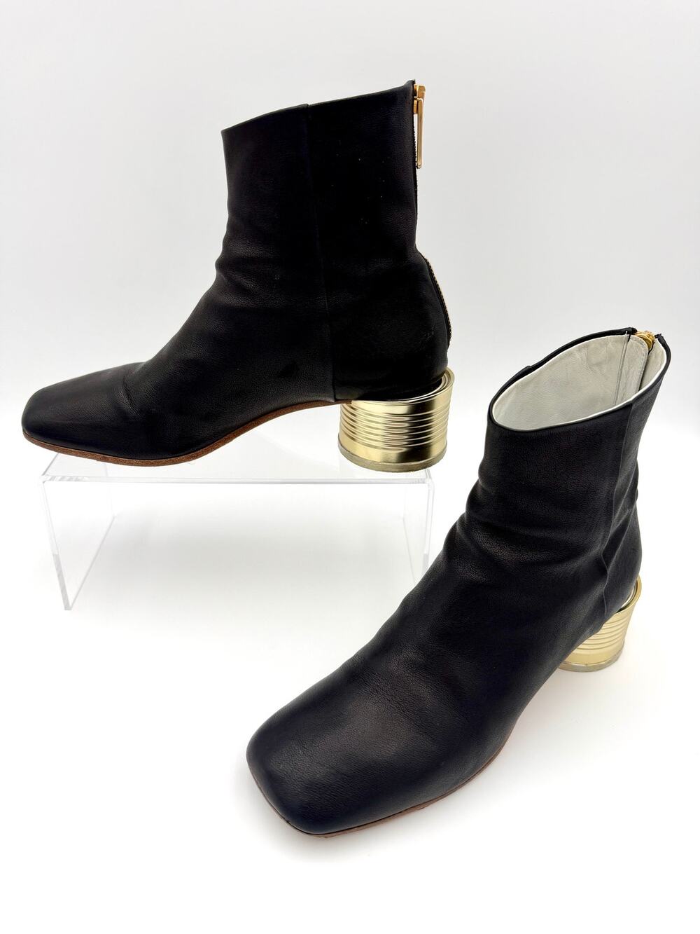 MM6 Maison Margiela Leather Tin Can Heel Boots Black Leather Size 38 / 8